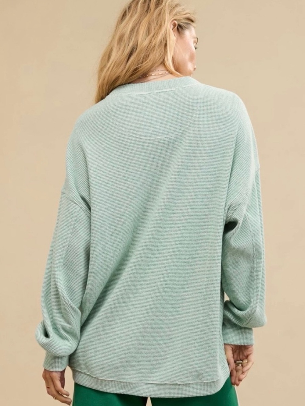 Aerie Oversized Getaway Waffle Sweatshirt Island Pine, size L, like new! - Picture 2 of 6
